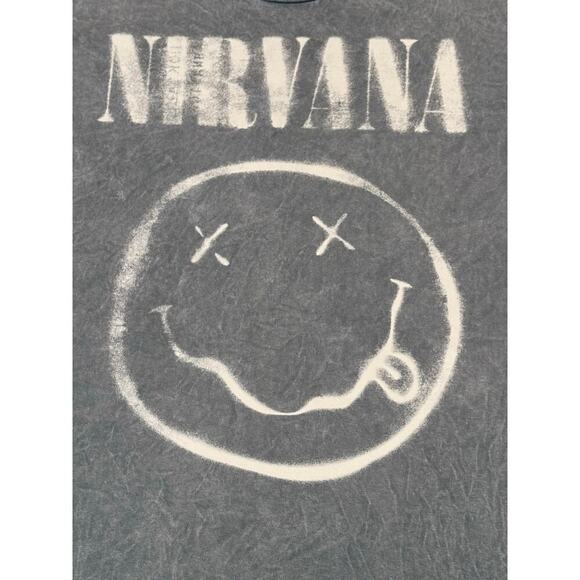 Nirvana Nevermind Dead Smiley Gray Grunge Band Short Sleeve T-Shirt Sz L - Picture 2 of 7